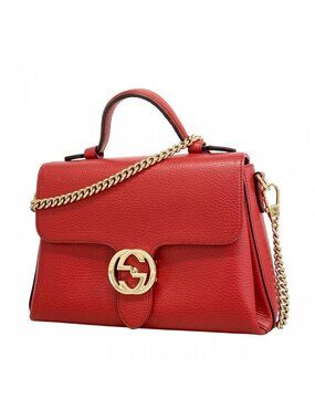 Gucci Handbag Interlocking Leather Red Champagne Gold 2-Way Bag